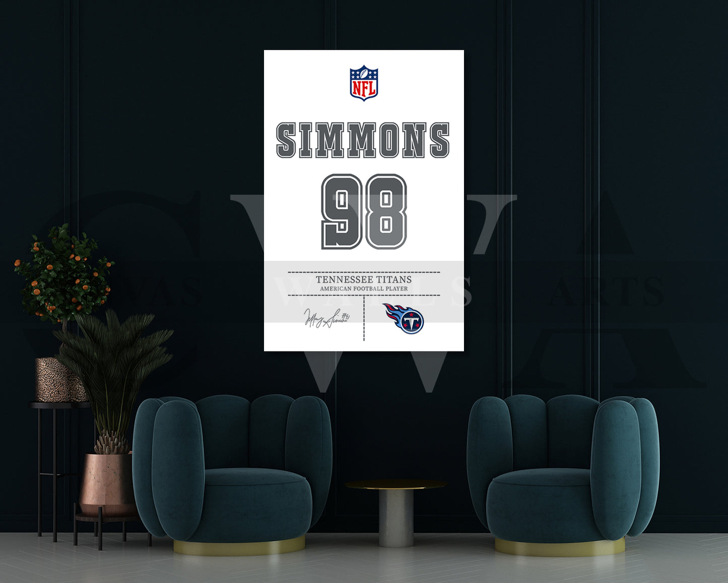 Jeffery Simmons Canvas Wall Art NFL Jersey Poster Sports Canvas Print