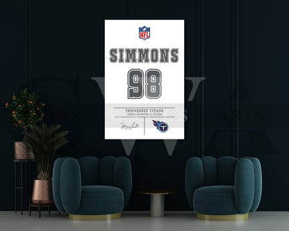 Jeffery Simmons Canvas Wall Art NFL Jersey Poster Sports Canvas Print