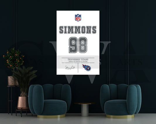 Jeffery Simmons Canvas Wall Art NFL Jersey Poster Sports Canvas Print