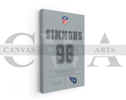 Jeffery Simmons Canvas Wall Art NFL Jersey Poster Sports Canvas Frame Ready To Hang