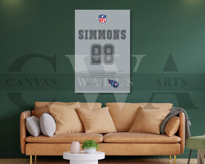 Jeffery Simmons Canvas Wall Art NFL Jersey Poster Sports Canvas Frame Ready To Hang