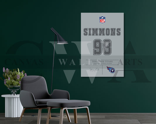 Jeffery Simmons Canvas Wall Art NFL Jersey Poster Sports Canvas Frame Ready To Hang