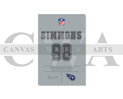 Jeffery Simmons Canvas Wall Art NFL Jersey Poster Sports Canvas Frame Ready To Hang