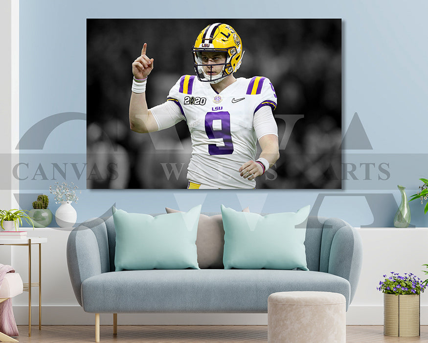 Joe Burrow Black & White Canvas Art American Football Canvas Wall Art