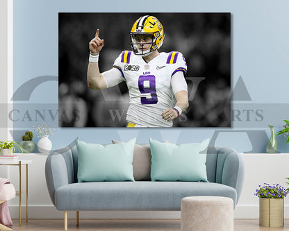 Joe Burrow Black & White Canvas Art American Football Canvas Wall Art