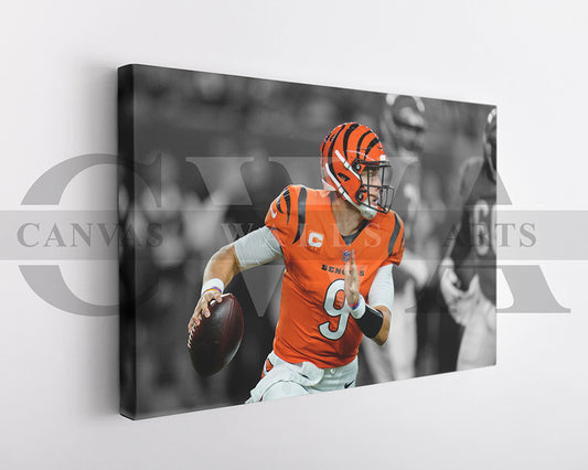 Joe Burrow Black & White Canvas Art American Football Canvas Wall Art