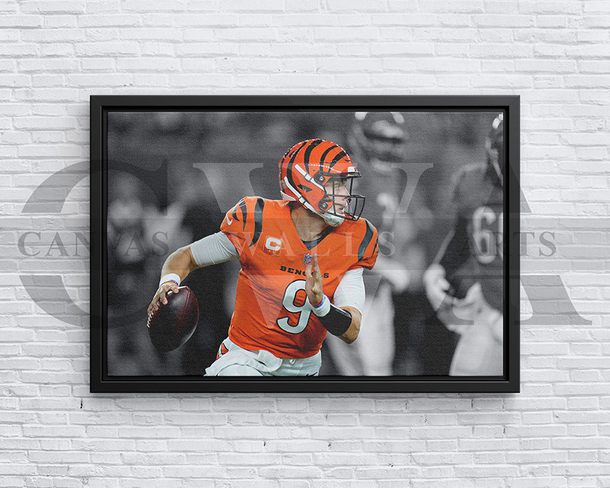 Joe Burrow Black & White Canvas Art American Football Canvas Wall Art