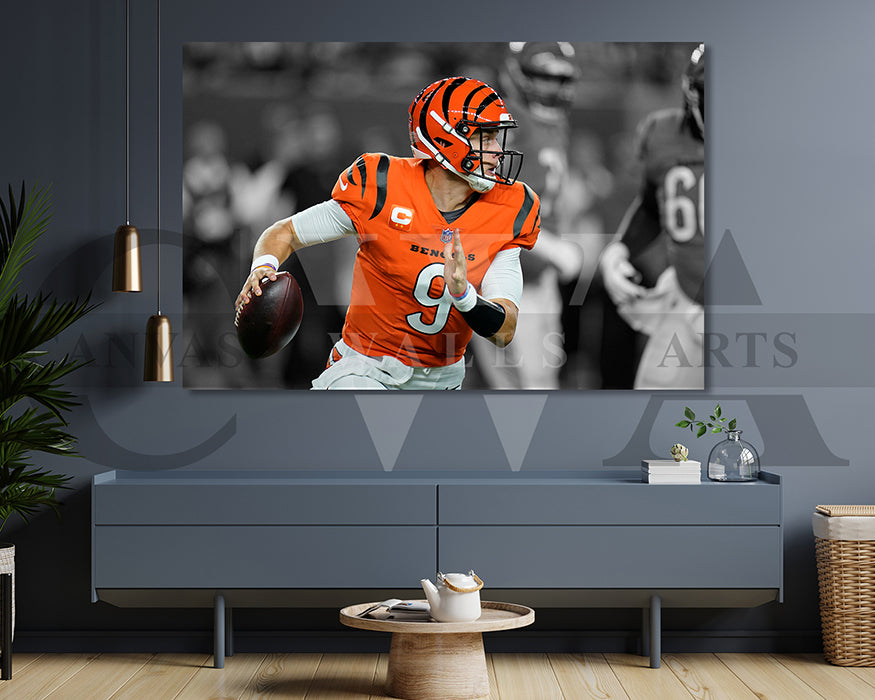 Joe Burrow Black & White Canvas Art American Football Canvas Wall Art