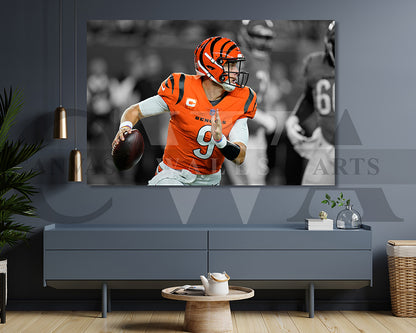 Joe Burrow Black & White Canvas Art American Football Canvas Wall Art
