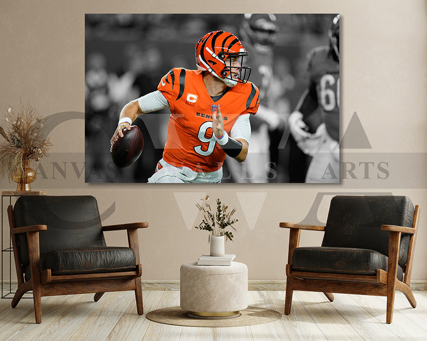 Joe Burrow Black & White Canvas Art American Football Canvas Wall Art