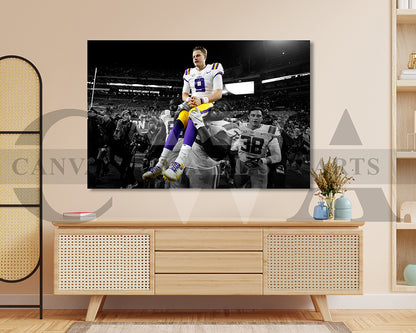 Joe Burrow Black & White Canvas Art American Football Canvas Wall Art