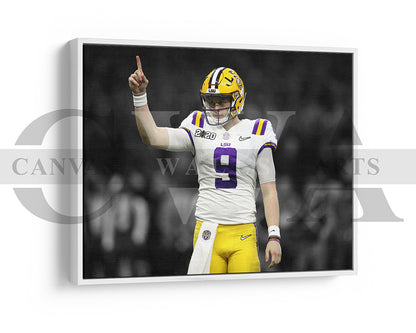 Joe Burrow Black & White Canvas Art American Football Canvas Wall Art