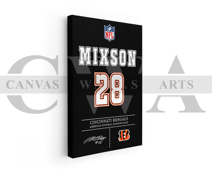 Joe Mixon Canvas Wall Art NFL Jersey Poster Sports Canvas Frame Ready To Hang