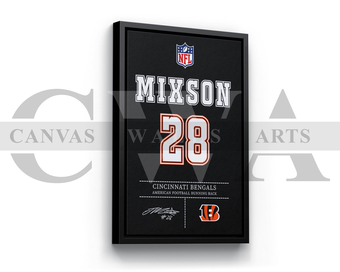 Joe Mixon Canvas Wall Art NFL Jersey Poster Sports Canvas Frame Ready To Hang
