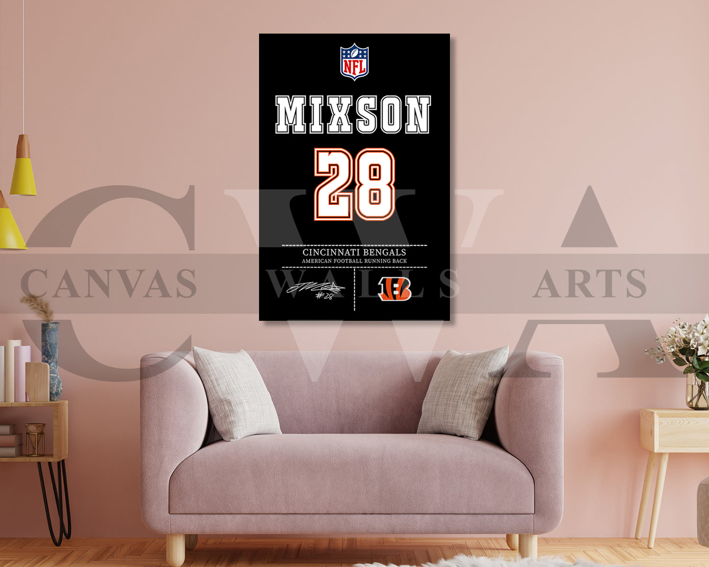 Joe Mixon Canvas Wall Art NFL Jersey Poster Sports Canvas Frame Ready To Hang