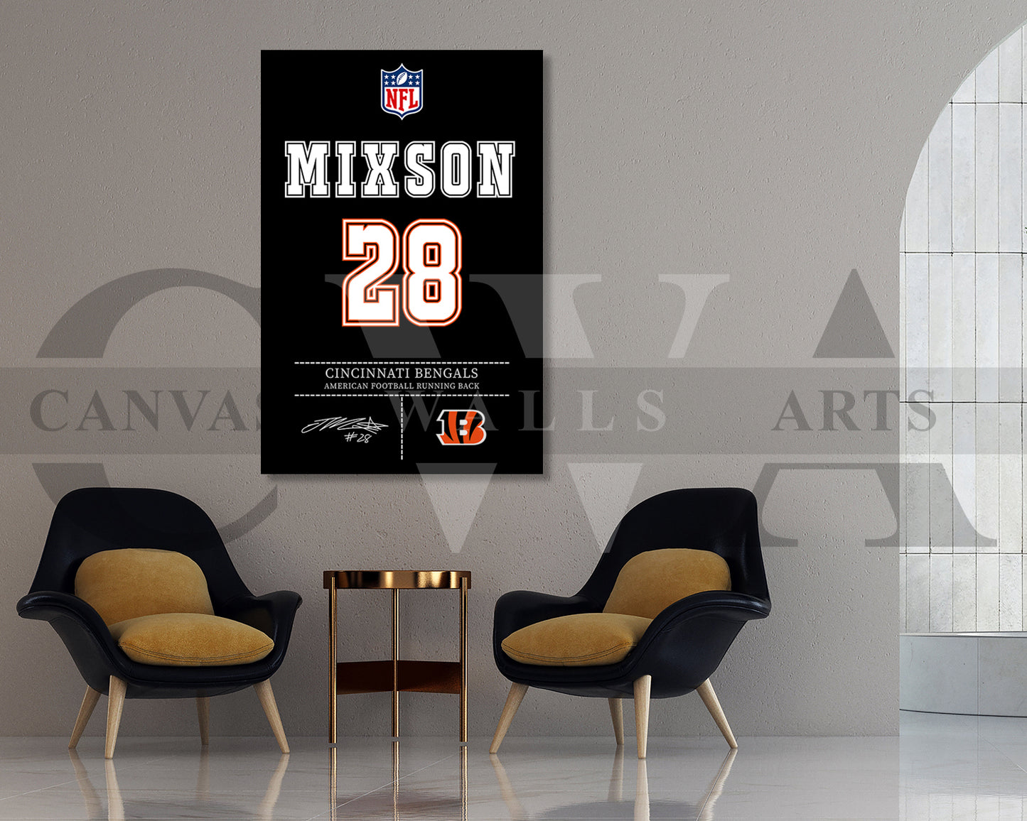 Joe Mixon Canvas Wall Art NFL Jersey Poster Sports Canvas Frame Ready To Hang