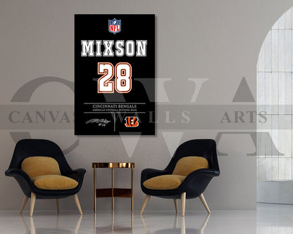 Joe Mixon Canvas Wall Art NFL Jersey Poster Sports Canvas Frame Ready To Hang