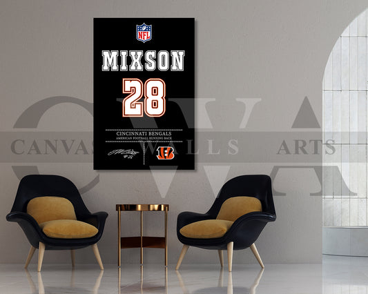 Joe Mixon Canvas Wall Art NFL Jersey Poster Sports Canvas Frame Ready To Hang