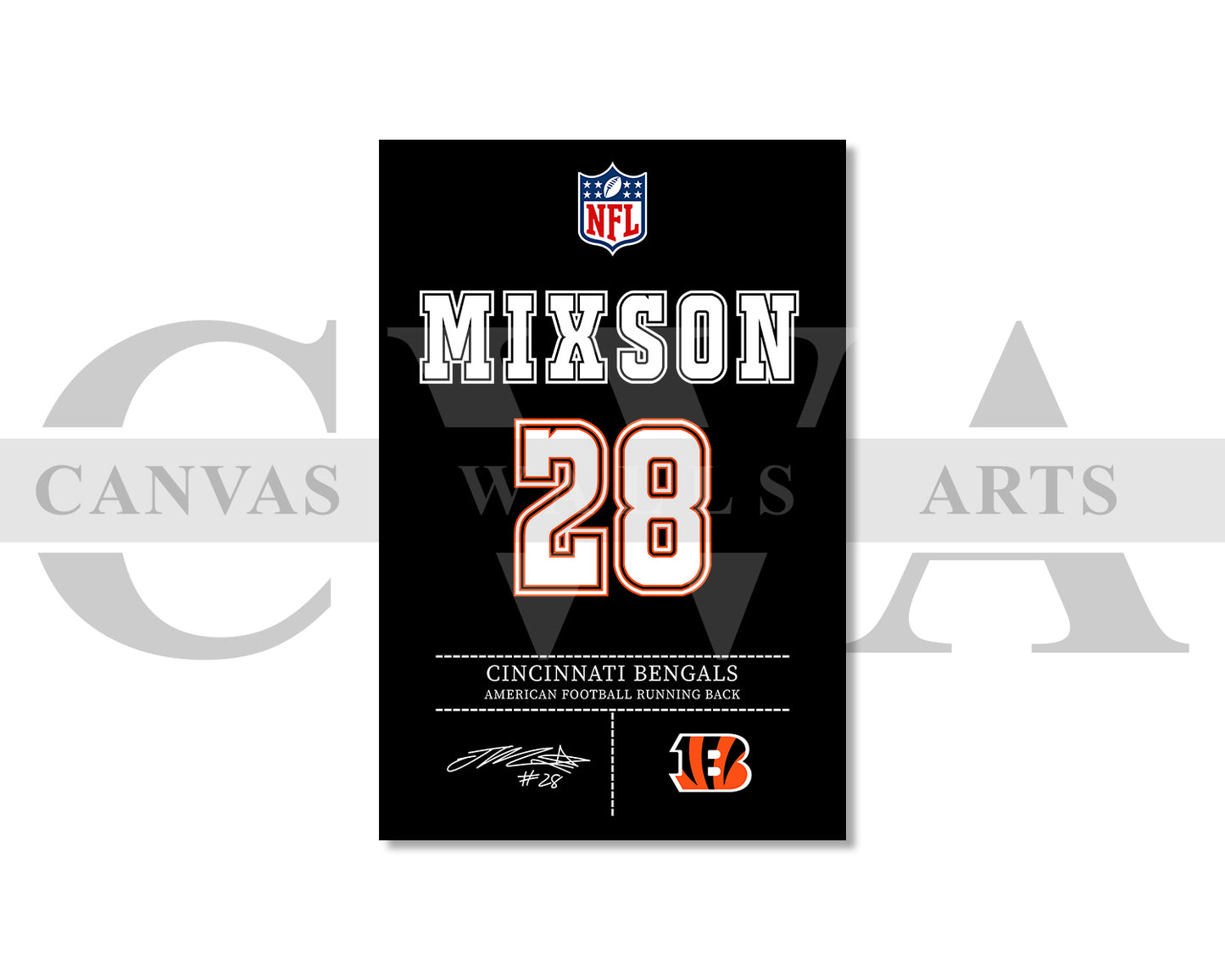 Joe Mixon Canvas Wall Art NFL Jersey Poster Sports Canvas Frame Ready To Hang