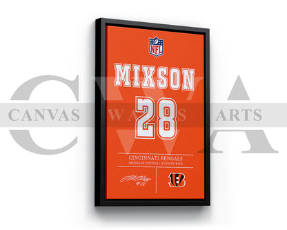 Joe Mixon Canvas Wall Art NFL Jersey Poster Sports Canvas Wall Art
