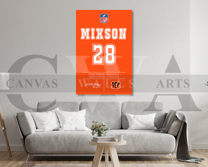 Joe Mixon Canvas Wall Art NFL Jersey Poster Sports Canvas Wall Art