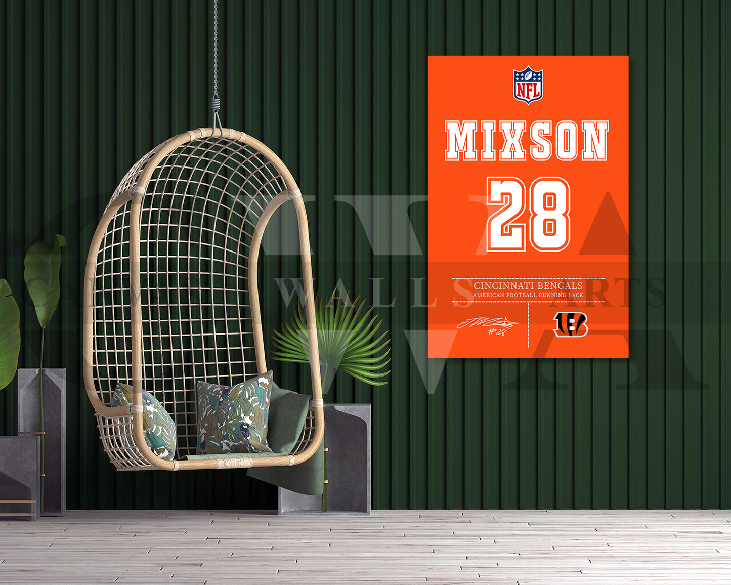 Joe Mixon Canvas Wall Art NFL Jersey Poster Sports Canvas Wall Art