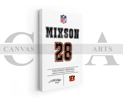 Joe Mixon Canvas Wall Art NFL Jersey Poster American Football Sports Canvas Wall Art