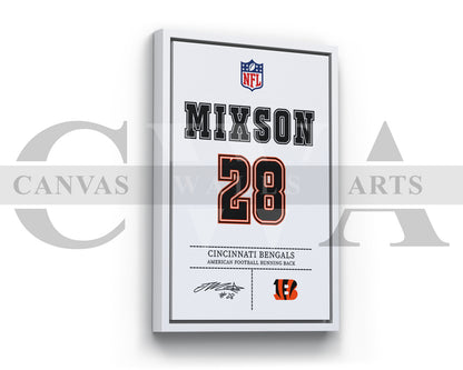 Joe Mixon Canvas Wall Art NFL Jersey Poster American Football Sports Canvas Wall Art