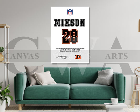 Joe Mixon Canvas Wall Art NFL Jersey Poster American Football Sports Canvas Wall Art