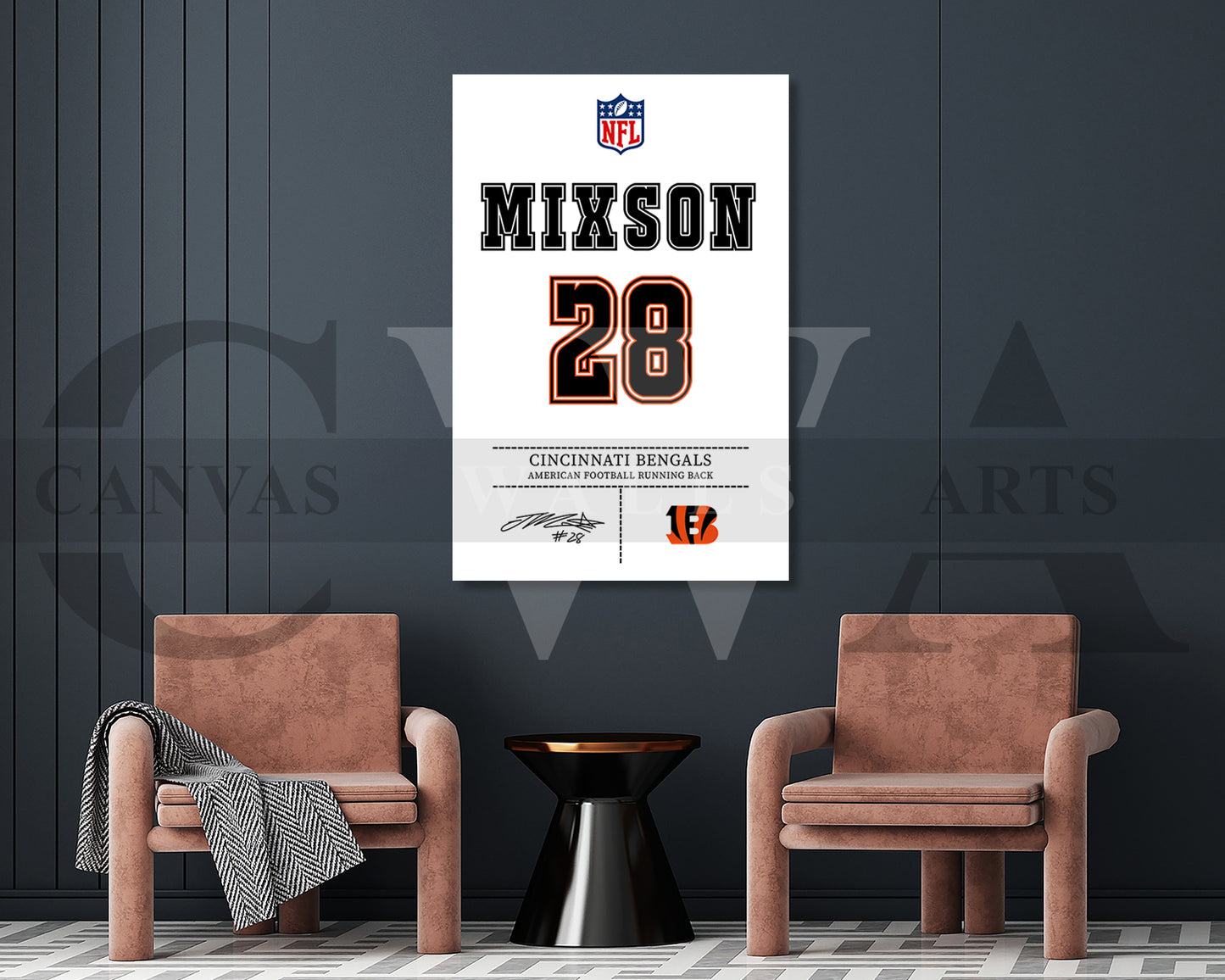 Joe Mixon Canvas Wall Art NFL Jersey Poster American Football Sports Canvas Wall Art