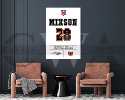 Joe Mixon Canvas Wall Art NFL Jersey Poster American Football Sports Canvas Wall Art