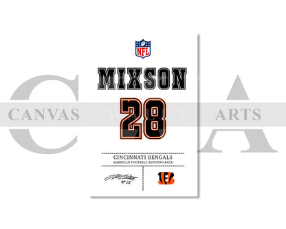Joe Mixon Canvas Wall Art NFL Jersey Poster American Football Sports Canvas Wall Art