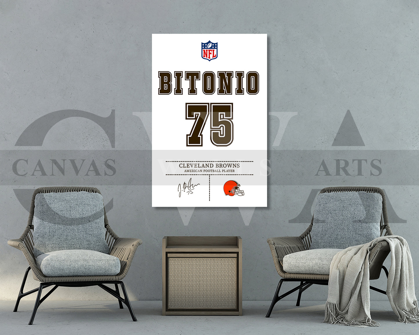 Joel Bitonio Jersey Canvas Wall Art NFL Jersey Wall Art Sports Canvas Print