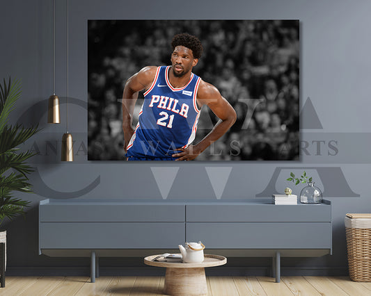 Joel Embiid Black & White Canvas Art Basketball Canvas Wall Art