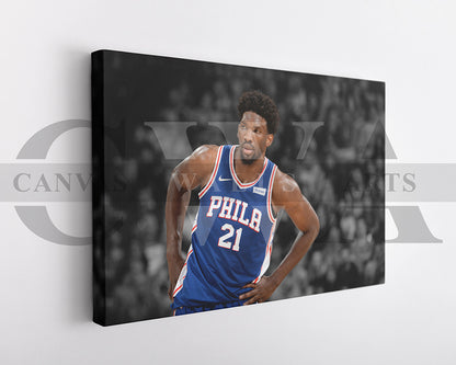 Joel Embiid Black & White Canvas Art Basketball Canvas Wall Art