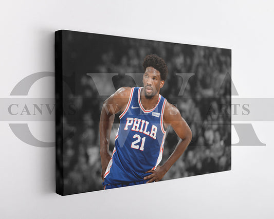 Joel Embiid Black & White Canvas Art Basketball Canvas Wall Art