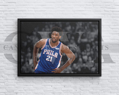 Joel Embiid Black & White Canvas Art Basketball Canvas Wall Art