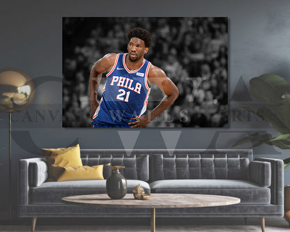 Joel Embiid Black & White Canvas Art Basketball Canvas Wall Art
