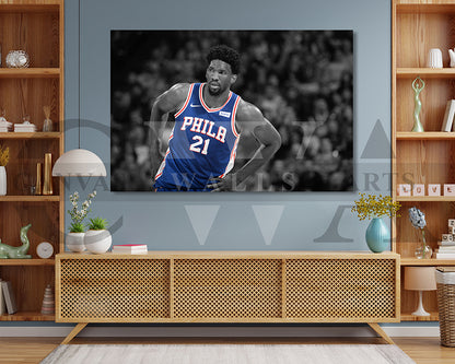 Joel Embiid Black & White Canvas Art Basketball Canvas Wall Art