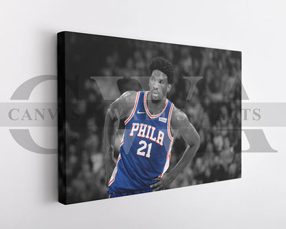 Joel Embiid Black & White Canvas Art Basketball Canvas Wall Art