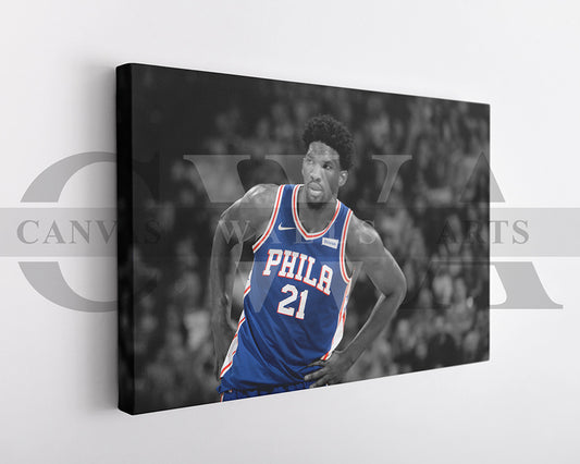 Joel Embiid Black & White Canvas Art Basketball Canvas Wall Art