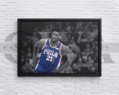 Joel Embiid Black & White Canvas Art Basketball Canvas Wall Art