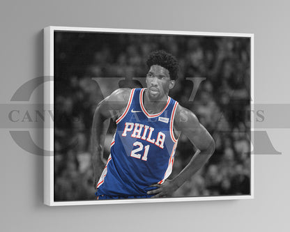 Joel Embiid Black & White Canvas Art Basketball Canvas Wall Art