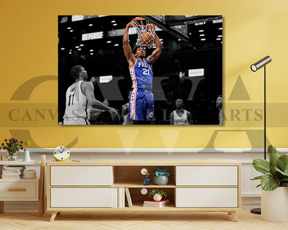 Joel Embiid Black & White Canvas Art Basketball Canvas Wall Art