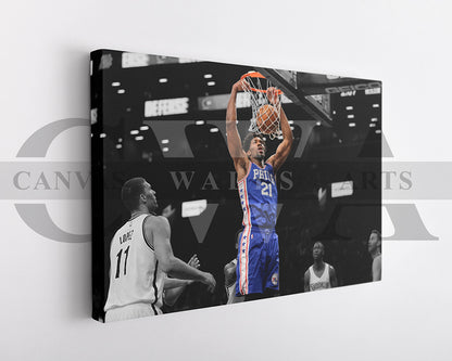 Joel Embiid Black & White Canvas Art Basketball Canvas Wall Art