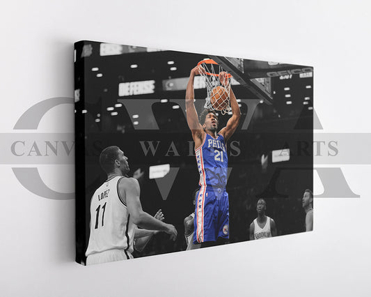 Joel Embiid Black & White Canvas Art Basketball Canvas Wall Art