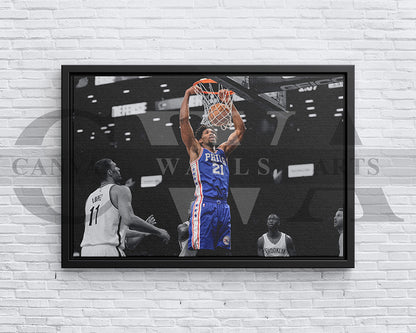 Joel Embiid Black & White Canvas Art Basketball Canvas Wall Art