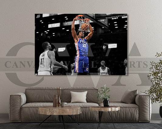 Joel Embiid Black & White Canvas Art Basketball Canvas Wall Art