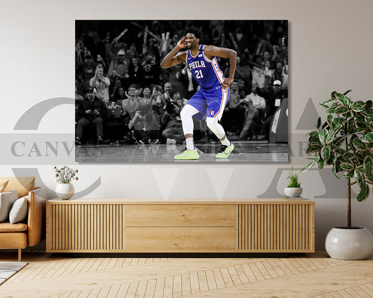 Joel Embiid Black & White Canvas Art Basketball Canvas Wall Art