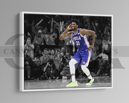Joel Embiid Black & White Canvas Art Basketball Canvas Wall Art